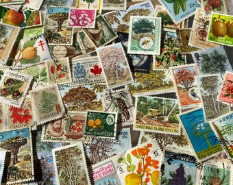 TREES.  Worldwide used postage stamps. Decoupage, Junk Journalling, Collect. Pack 20