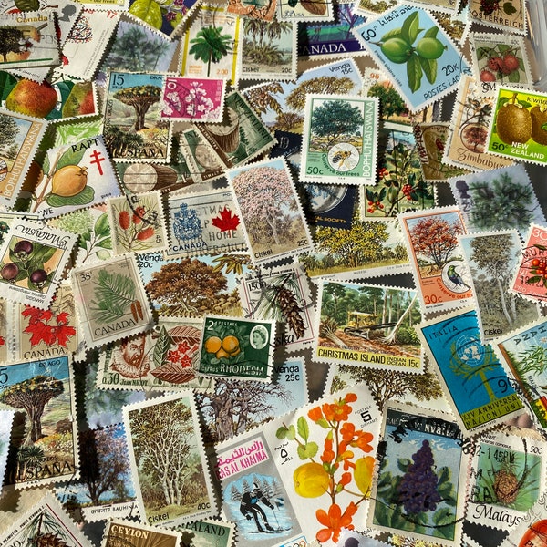 TREES.  Worldwide used postage stamps. Decoupage, Junk Journalling, Collect. Pack 20