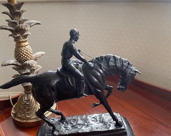 Bronze horse and rider figurine. Pierre Jules MENE (1810-1879)