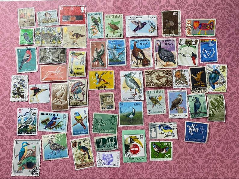 Birds Bumper pack 50 used postage stamps. Craft. Collect image 1