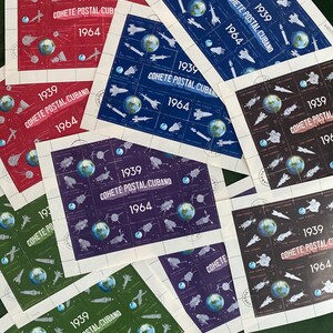 Space themed miniature used postage stamp sheets. Vintage complete. 1939-1964 image 1