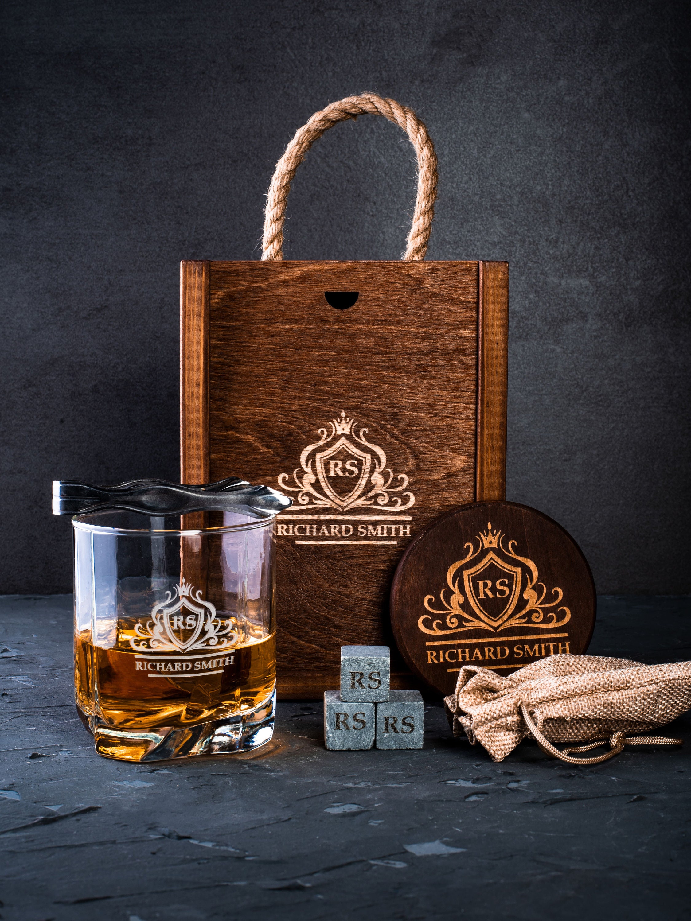 Personalized decanter set with box Engraved decanter with box Etsy