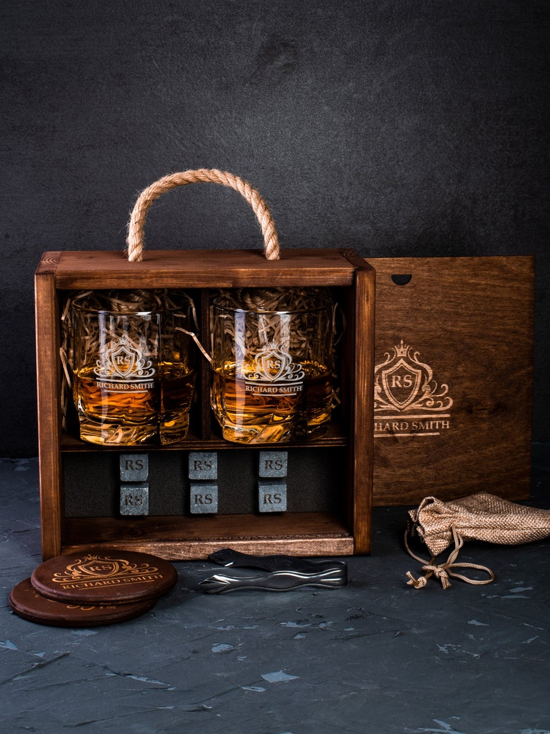 Personalized decanter set with box Engraved decanter with box Etsy