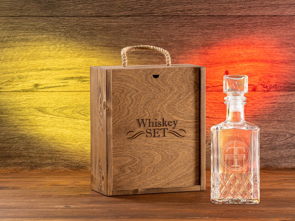 Decanter set with box Whiskey decanter set with box Engraved Etsy