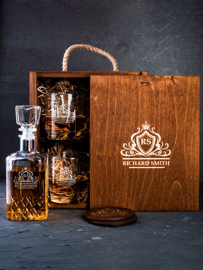 Personalized decanter set with box Engraved decanter with box Etsy