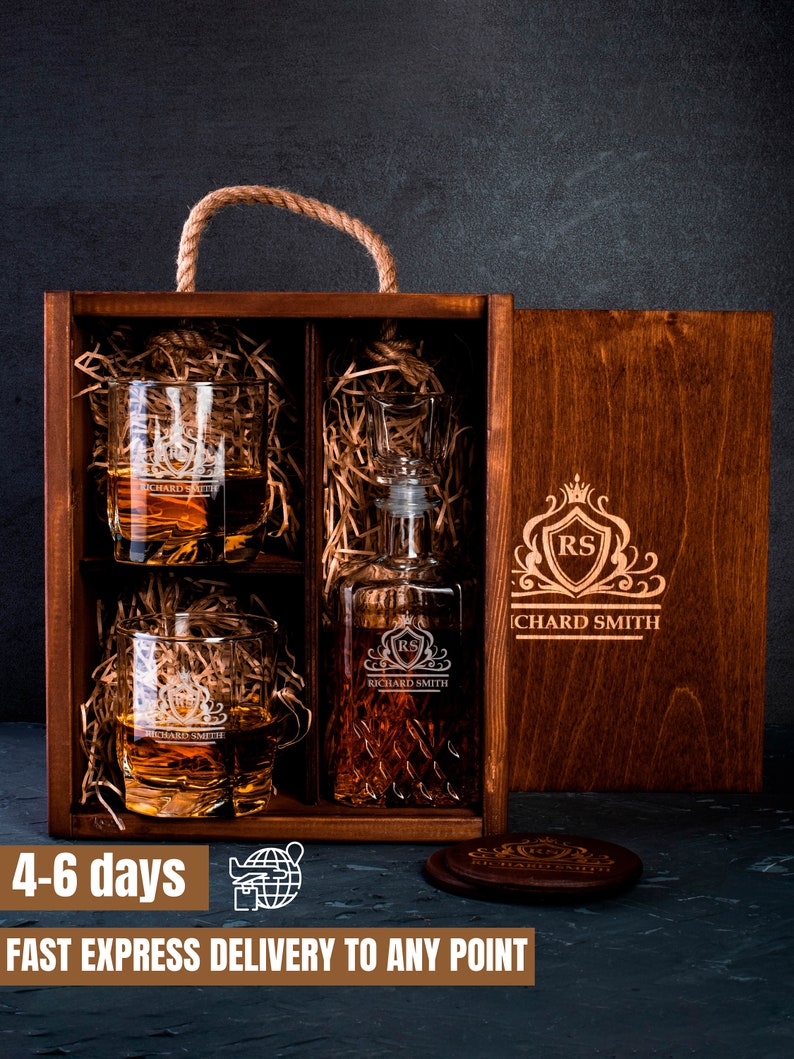 Personalized decanter set with box Engraved decanter with box Etsy