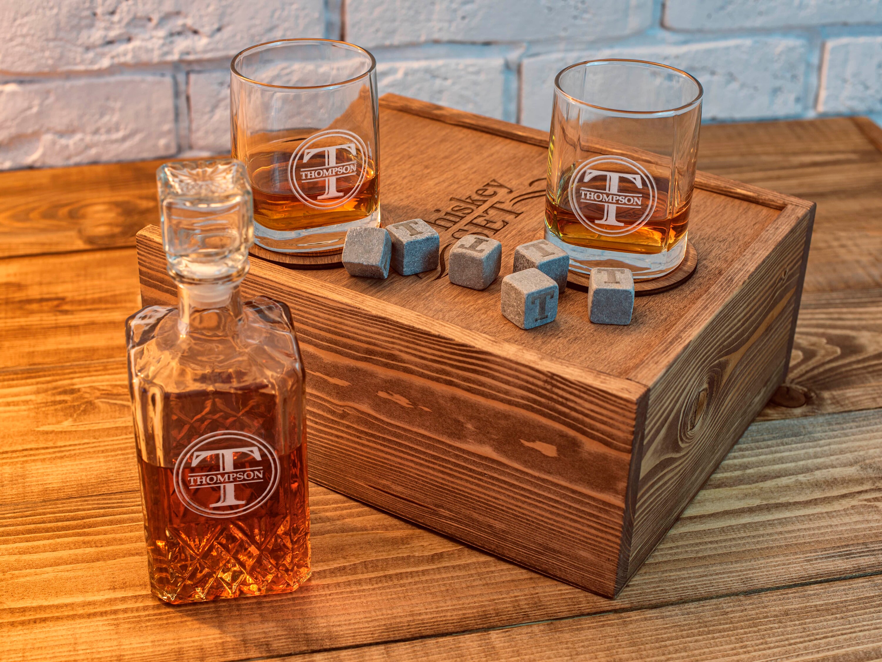 Whiskey decanter set personalized with stone. Engraved Etsy