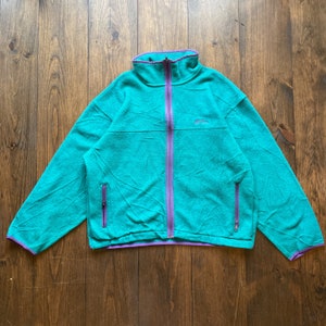 Vintage 1990s LL Bean Türkis Fleece Full Zip Sweater / siehe Maße für die Größe