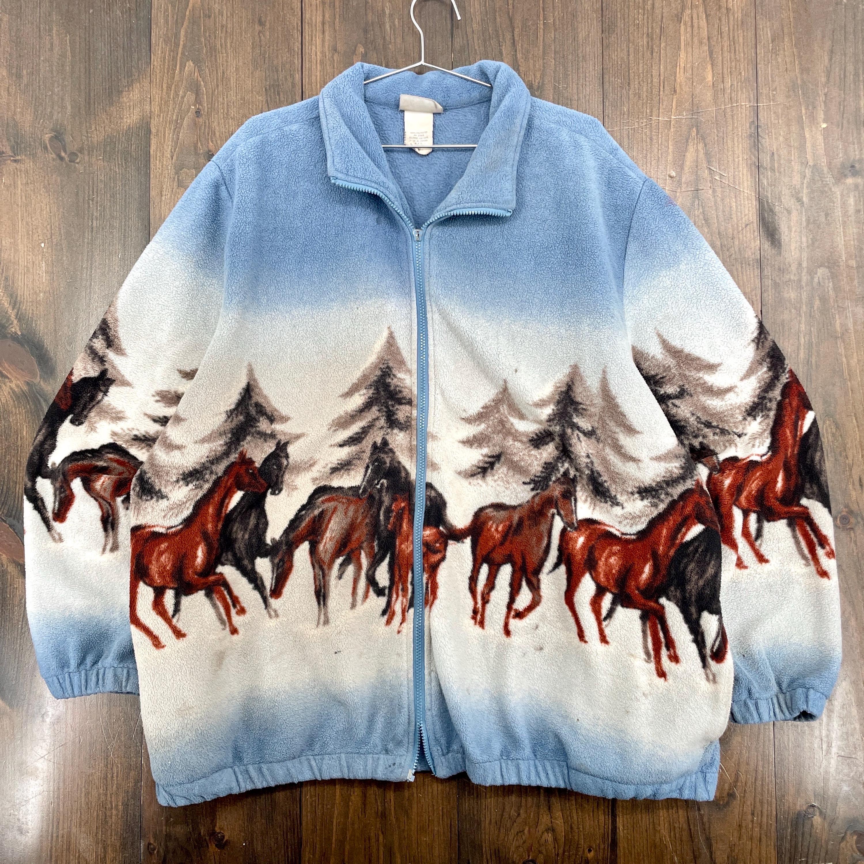 Vintage 1990s Horses All Over Print Double Sided Fleece Zip
