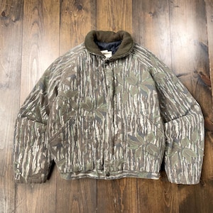 Vintage 1990s RealTree Grass Camo Camouflage Hoodie Zipper Bomber Jacket / made in USA / size Large