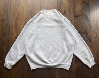Vintage 1990s Grey Blank Simple Clean Striped Ringer Crewneck Sweatshirt