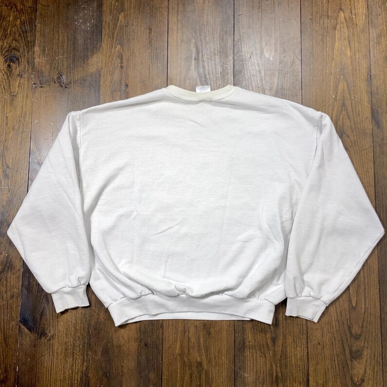 May include: A white long-sleeved sweatshirt with a crew neck.