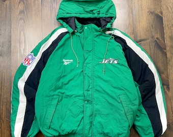 Vintage 1990s New York Jets NFL American Football Puffer Bomber Jacket / tag size Medium (see measurements)