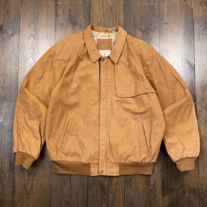 Vintage 1990s Marlboro Genuine Leather Brown Bomber Jacket / Size