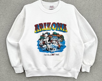 Sudadera vintage de los años 80 con estampado de esqueleto del desierto de Arizona y cuello redondo / Talla M (ver medidas)