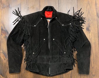 Vintage G4000 Western Black Suede Jacket With Fringe and