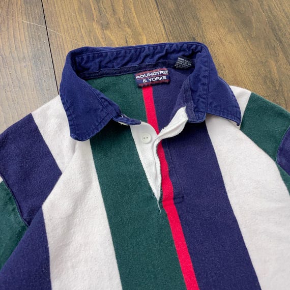 Vintage 1990s Rugby Polo Collared Long Sleeve Striped Shirt / Size