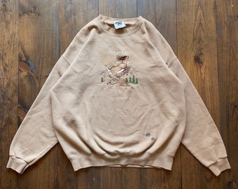 Vintage 1990s Deer Embroidered Wildlife Nature Crewneck Sweatshirt / size XL