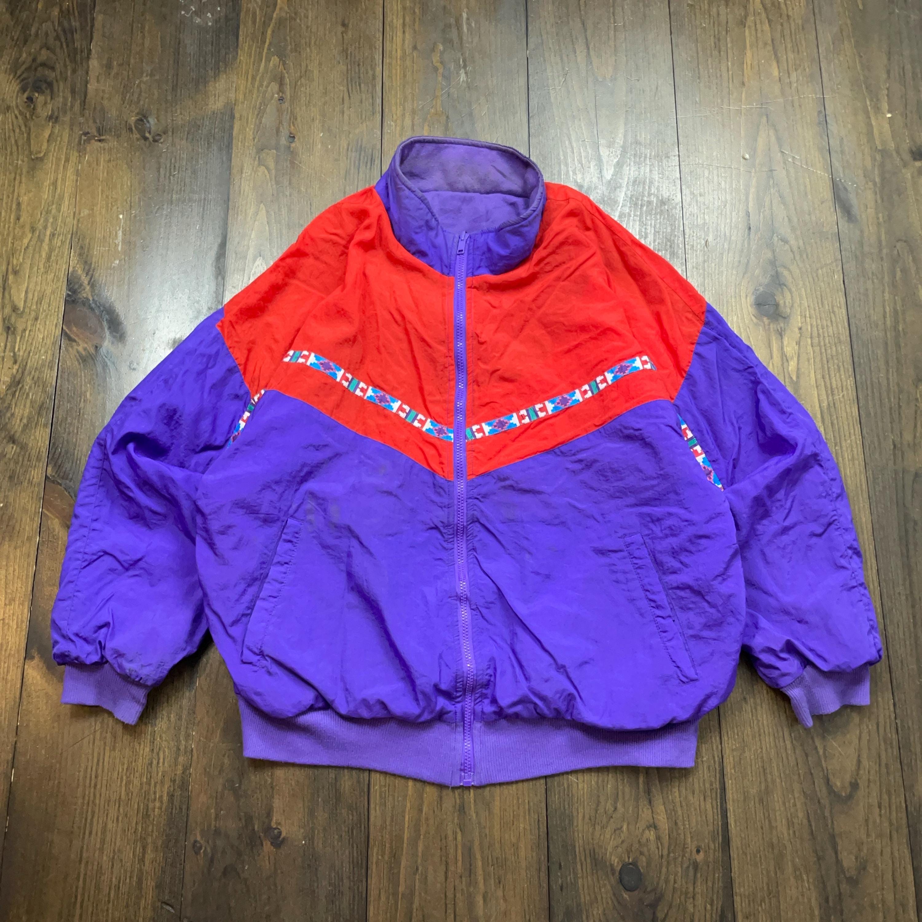 Vintage 1990s Reversible Color Block Aztec Geometric Bomber Jacket