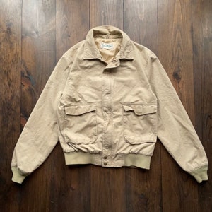 Vintage 1990s LL Bean Light Windbreaker Beige Bomber Jacket / Made 