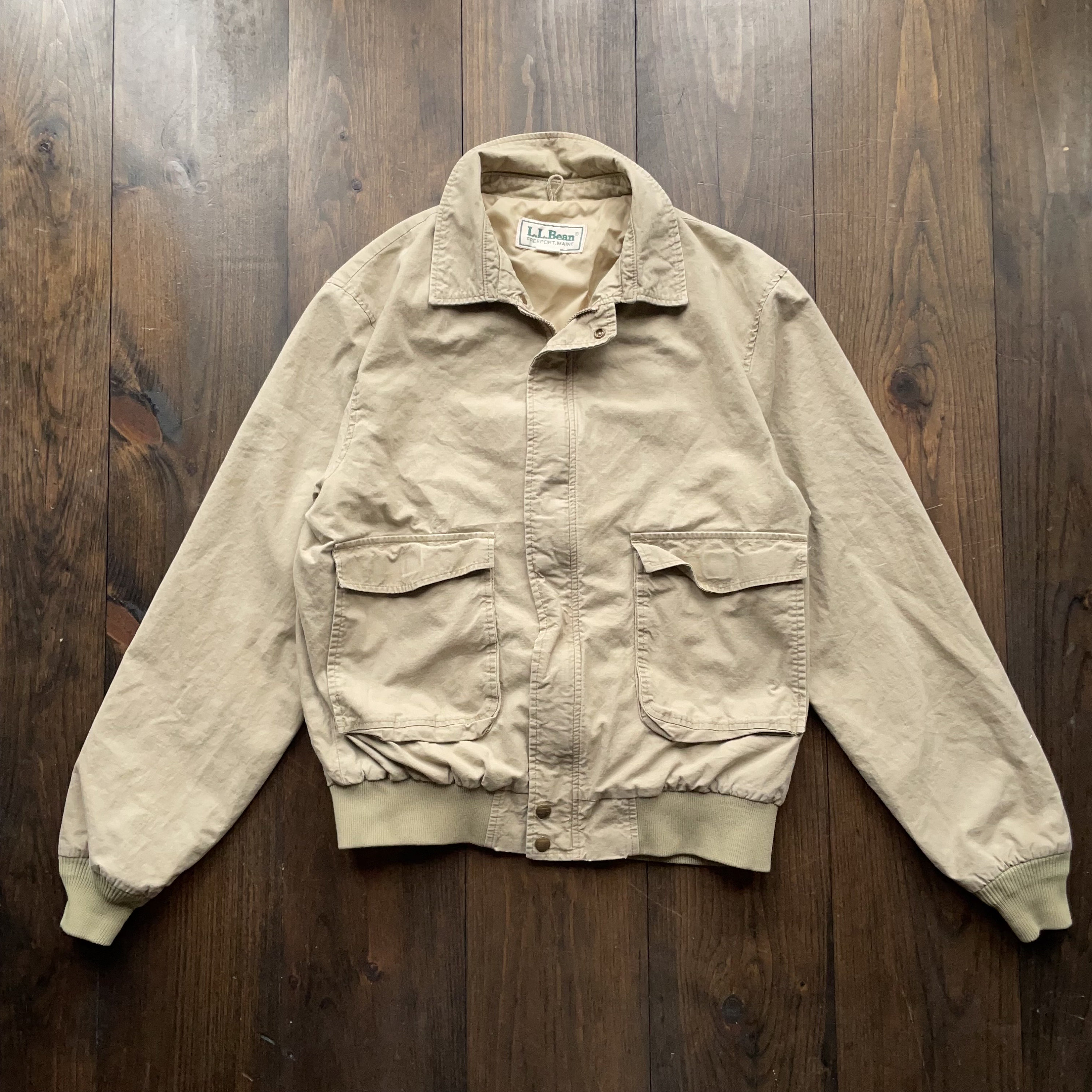 Vintage 1990s LL Bean Light Windbreaker Beige Bomber Jacket Vintage 1990s LL Bean Light Windbreaker Beige Bomber Jacket