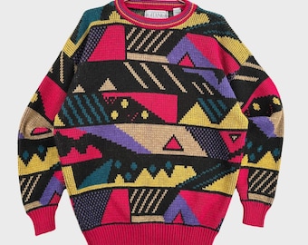 Vintage Coogi Australia 3D Knit Sweater: Multicolor 90s Hip Hop
