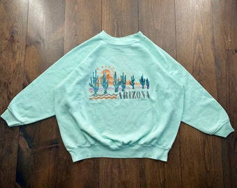 Vintage 1980s Arizona Cactus Desert Sunrise Sunset Crewneck Sweatshirt / made in USA / (runs smaller, see measurements)