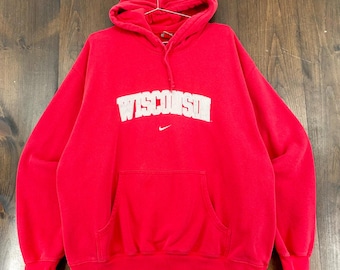 Vintage 1990s Wisconsin Badgers College University Hoodie Sweatshirt / size XL (see measurements)