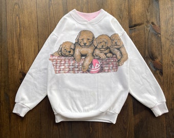 Vintage 1990s Golden Retriver Puppy Puppies Dog Crewneck Sweatshirt / made in USA / tag size Medium (runs small, see measurements)