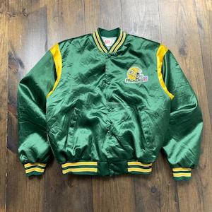 Vintage 1980s Green Bay Packers NFL American Football Satin Bomber Jacket / tag size Large (fits smaller, see measurements)