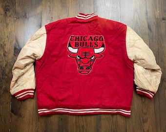 Vintage 1990s Chicago Bulls NBA Varsity Athletic Bomber Jacket / see measurements for sizing