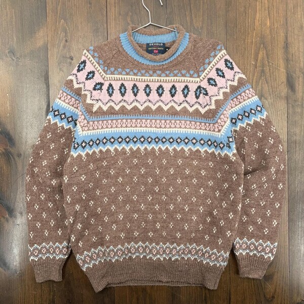 Vintage jaren 1990 wol Noorwegen Noors Scandinavisch traditioneel gebreide geometrisch patroon trui met ronde hals / labelmaat medium (oversized)