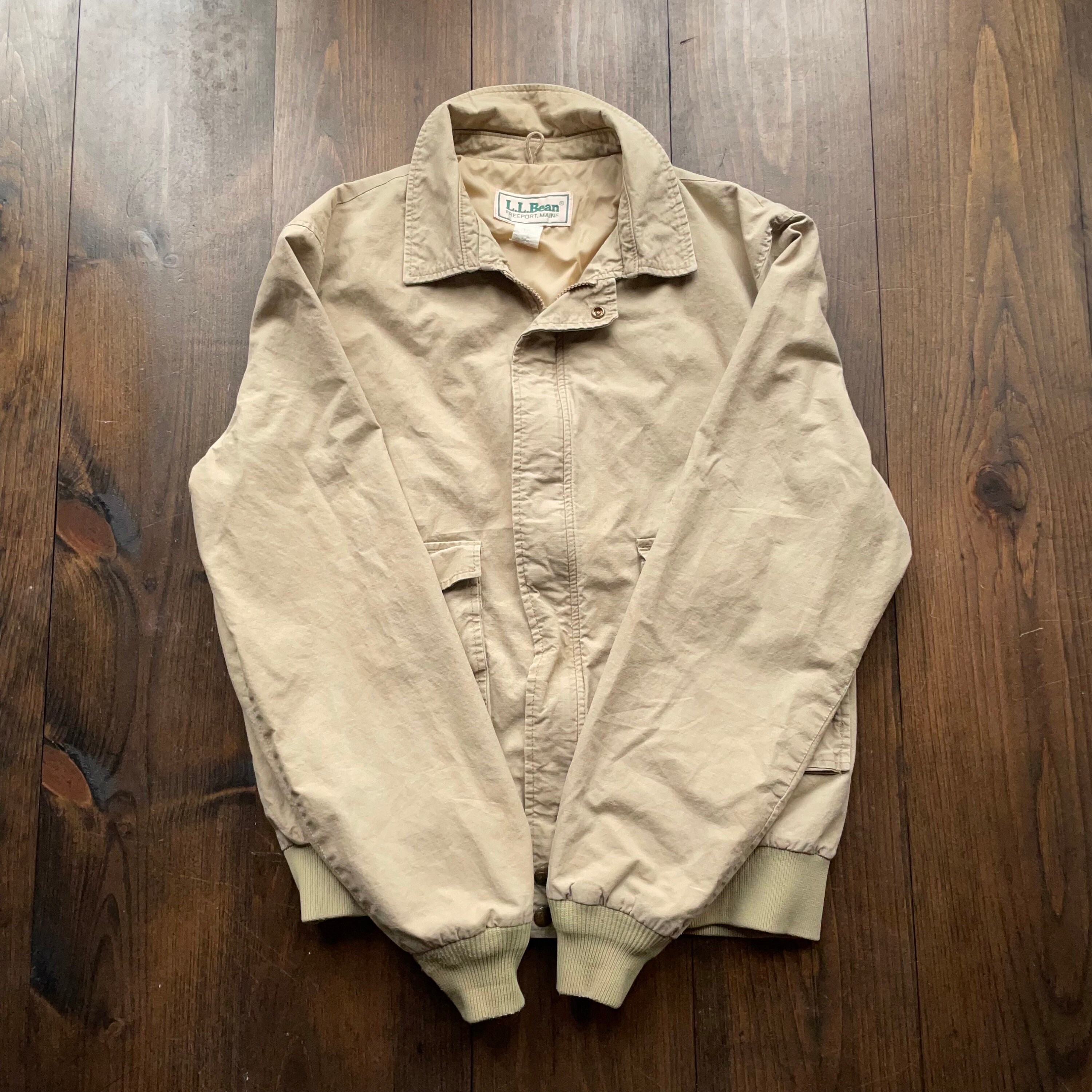 Vintage 1990s LL Bean Light Windbreaker Beige Bomber Jacket Vintage 1990s LL Bean Light Windbreaker Beige Bomber Jacket