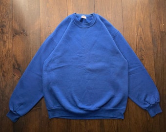 Vintage 1990s Blue Blank Jerzees Crewneck Sweatshirt / made in USA / size Large