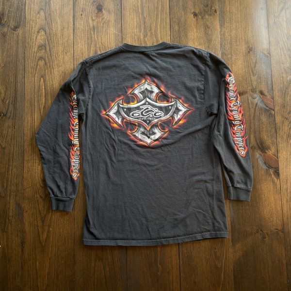 2000'S Gildan OCC Orange County Choppers Motorcycle Long Sleeve T-Shirt, Men's Size L cotton Charcoal Vintage Second Hand