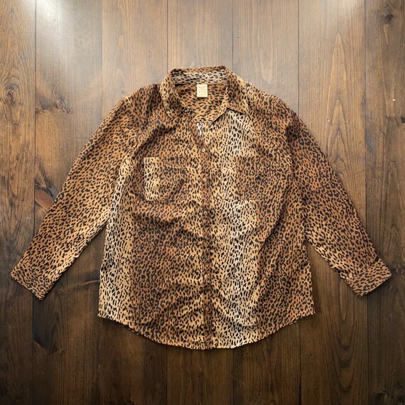Vintage Y2K Cheetah Leopard Print Button Long Sle… - image 1