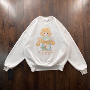Vintage 1990s Cartoon Girl Sun Floral Cartoon Crewneck Sweatshirt / made in USA / size XL (runs smaller, see measurements)