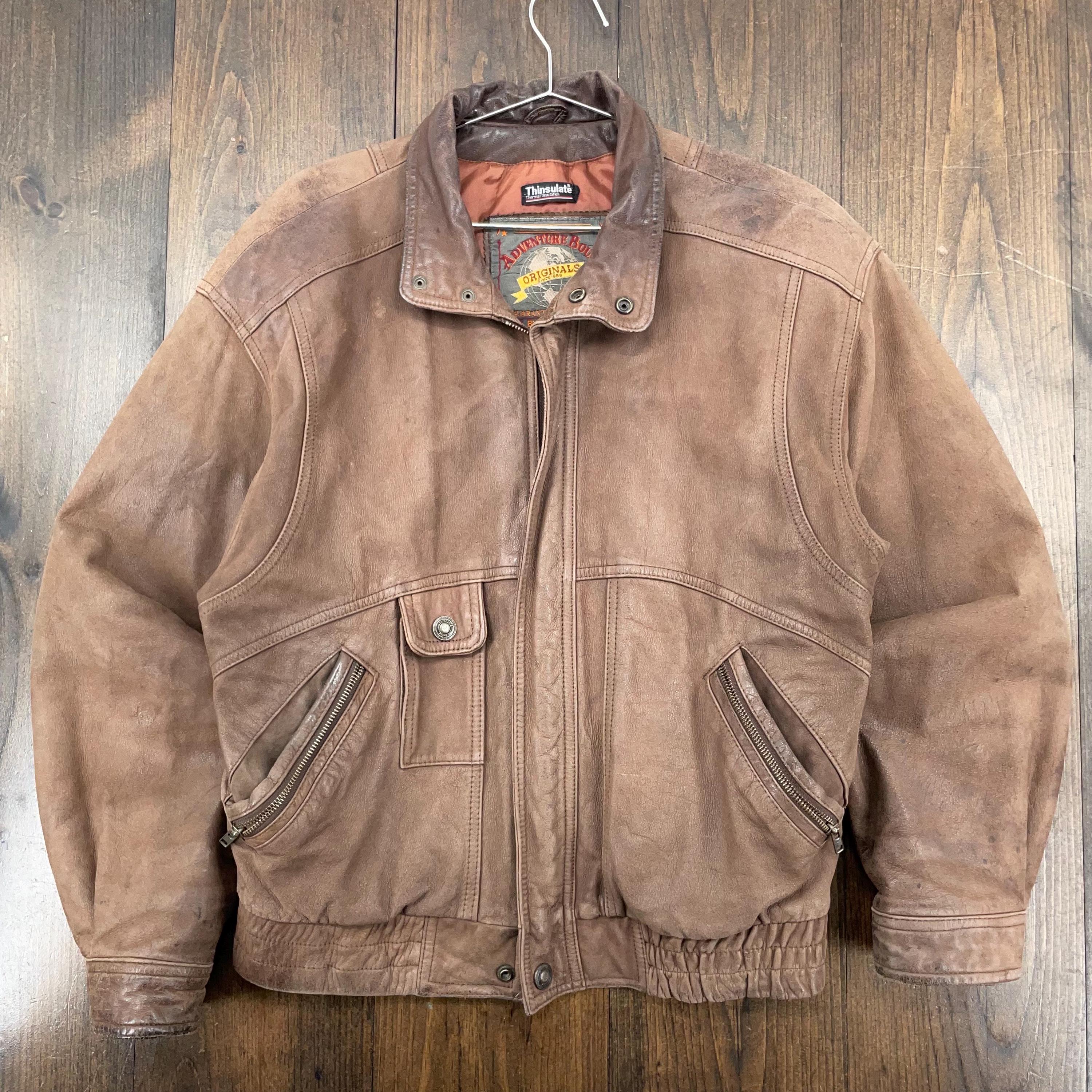 Vintage 1990s Genuine Leather Brown Faded Bomber Jacket / Tag Size