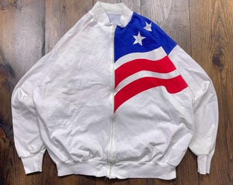 Men's Black Leather Jacket W/usa Flag, Size XL, Certified Men's Black Leather Jacket W/usa Flag, Size XL, Certified