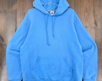 Vintage 1990s Russell Athletic Light Blue Blank Pullover Hoodie
