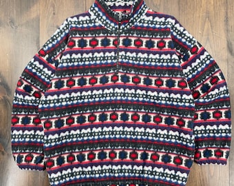 Vintage 1990s Geometric Pattern Quarter Zip Fleece Sweater / tag size Medium (see measurements)