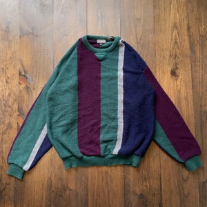 Vintage 1990s Color Block Vertical Stripe Pattern Knit Sweater