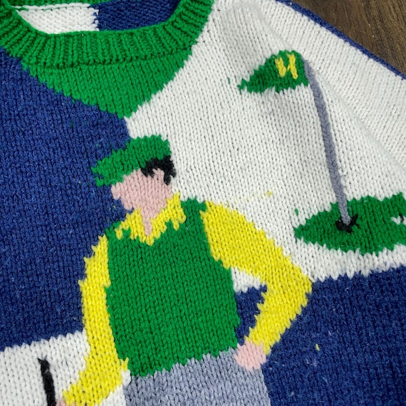 Vintage 1990s Golf Golfing Man Swing Country Club Knitted Sweater