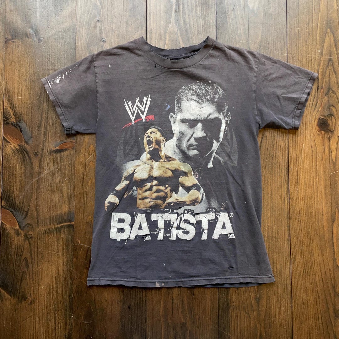 Vintage Dave Batista WWE Wrestling Thrashed Distressed Graphic