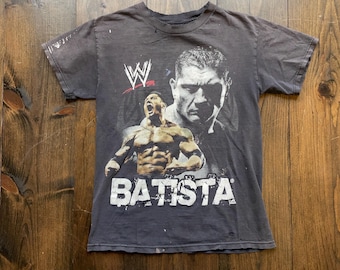 Vintage Dave Batista WWE Wrestling Thrashed Distressed Graphic Shirt / see measurements for sizing