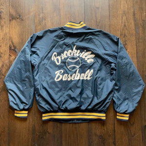 Vintage 1980s Baseball Satin Bomber Varsity Jacket Brockville / made in USA / tag size Large (see measurements)