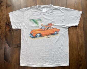 Vintage 1990s Classic Retro Car Beach Graphic Shirt / Größe Large