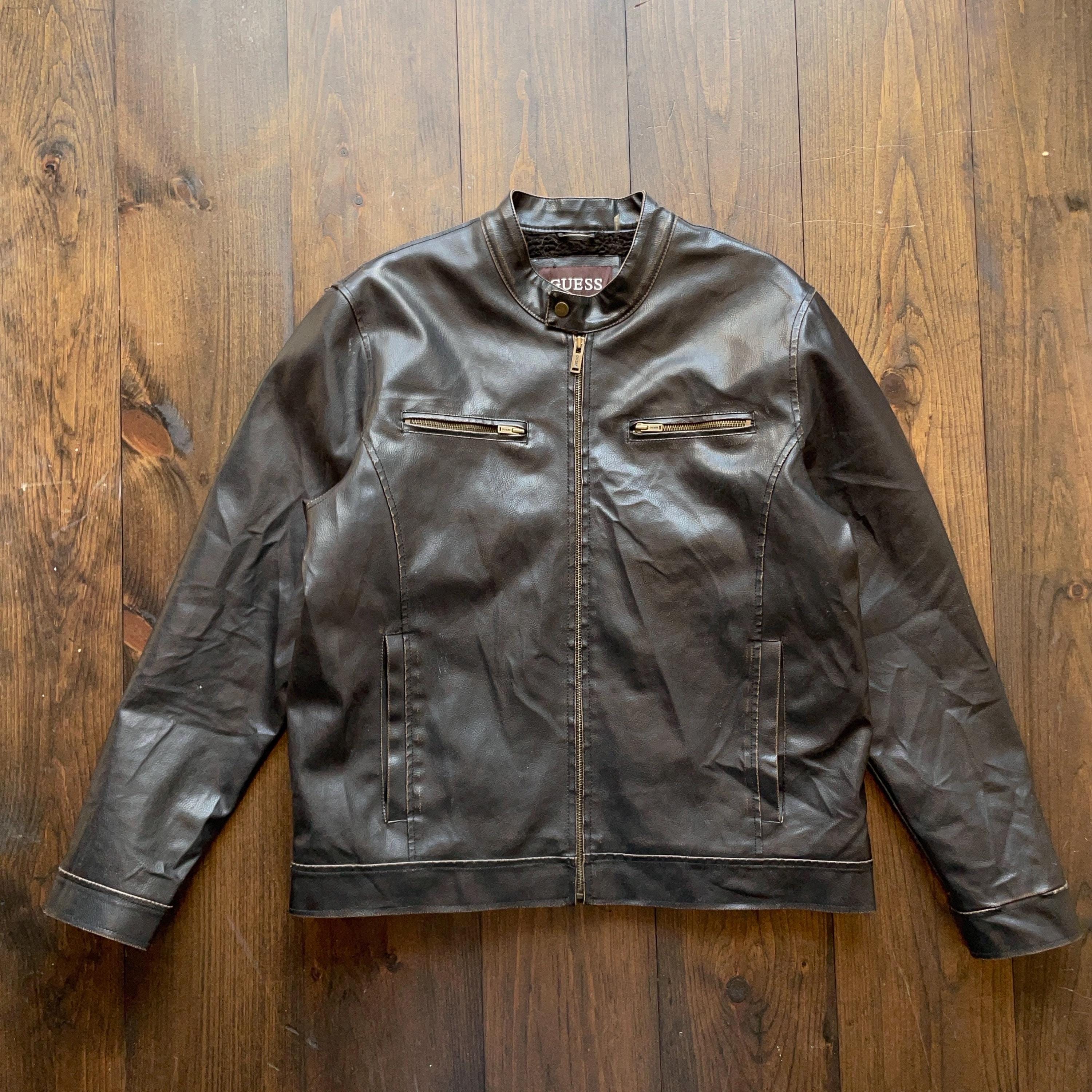 Vintage Guess Faux Leather Sherpa Lined Moto Motorcycle Jacket