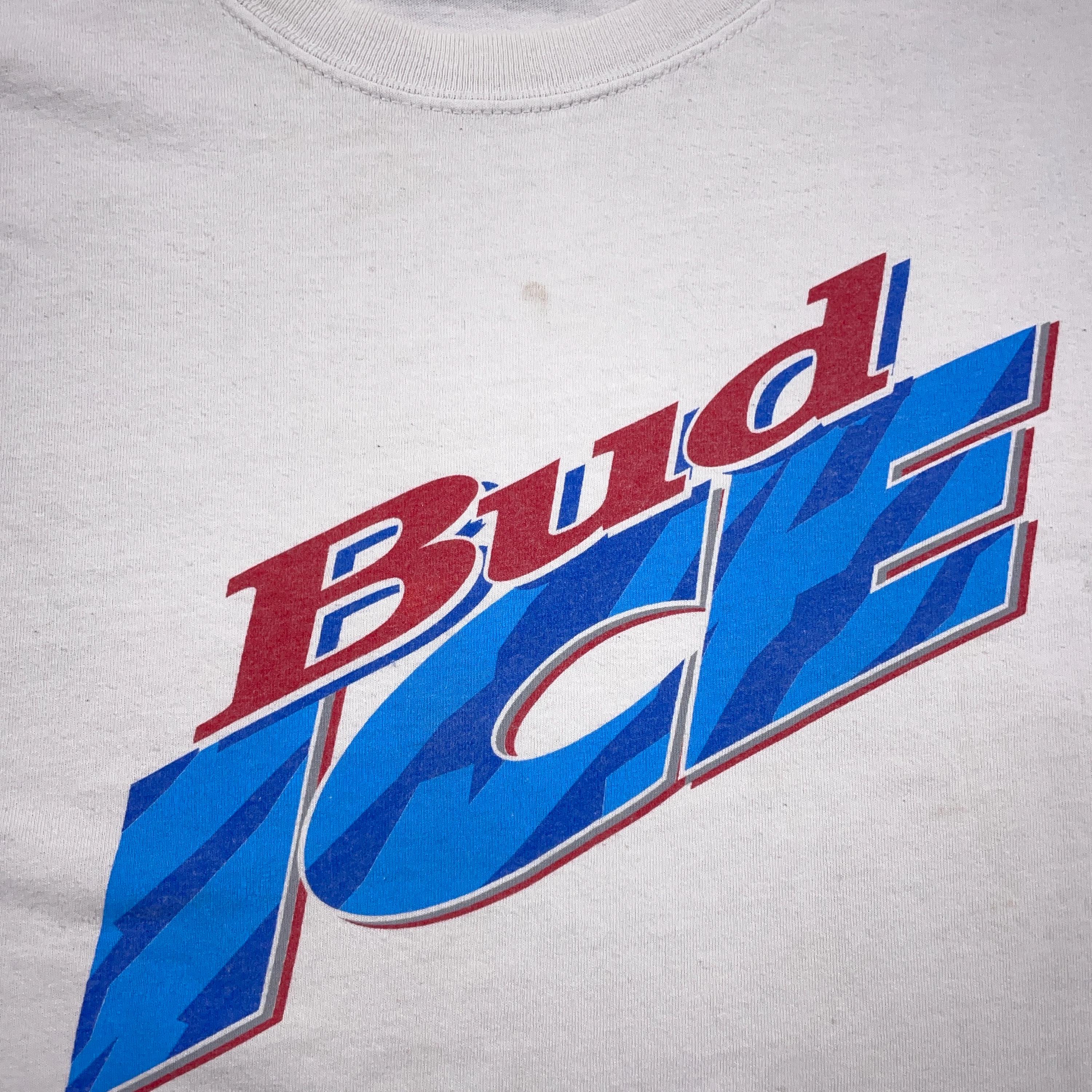 トップス Bud ICE T-shirt 90s XL vintage Vintage 1990s Bud Ice Beer Brewery White Graphic Shirt