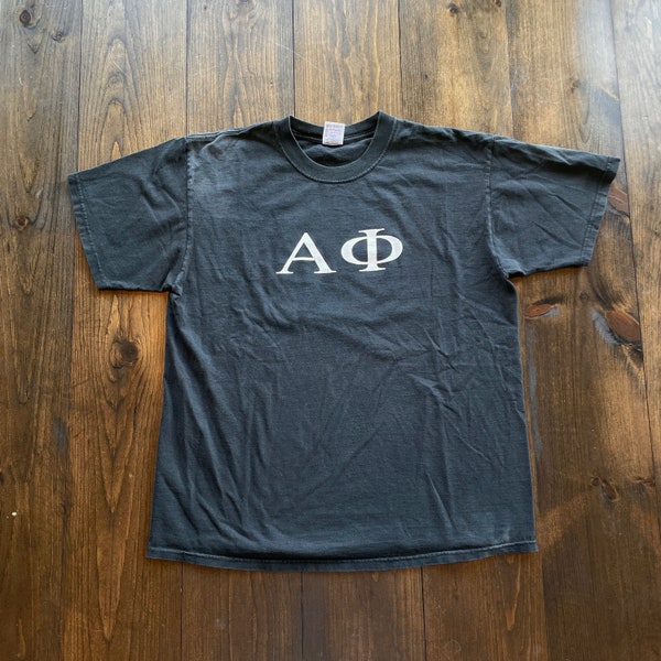Vintage Alpha Phi Fraternity University College Sorority Greek Letters Alphabet Graphic Shirt / size XL